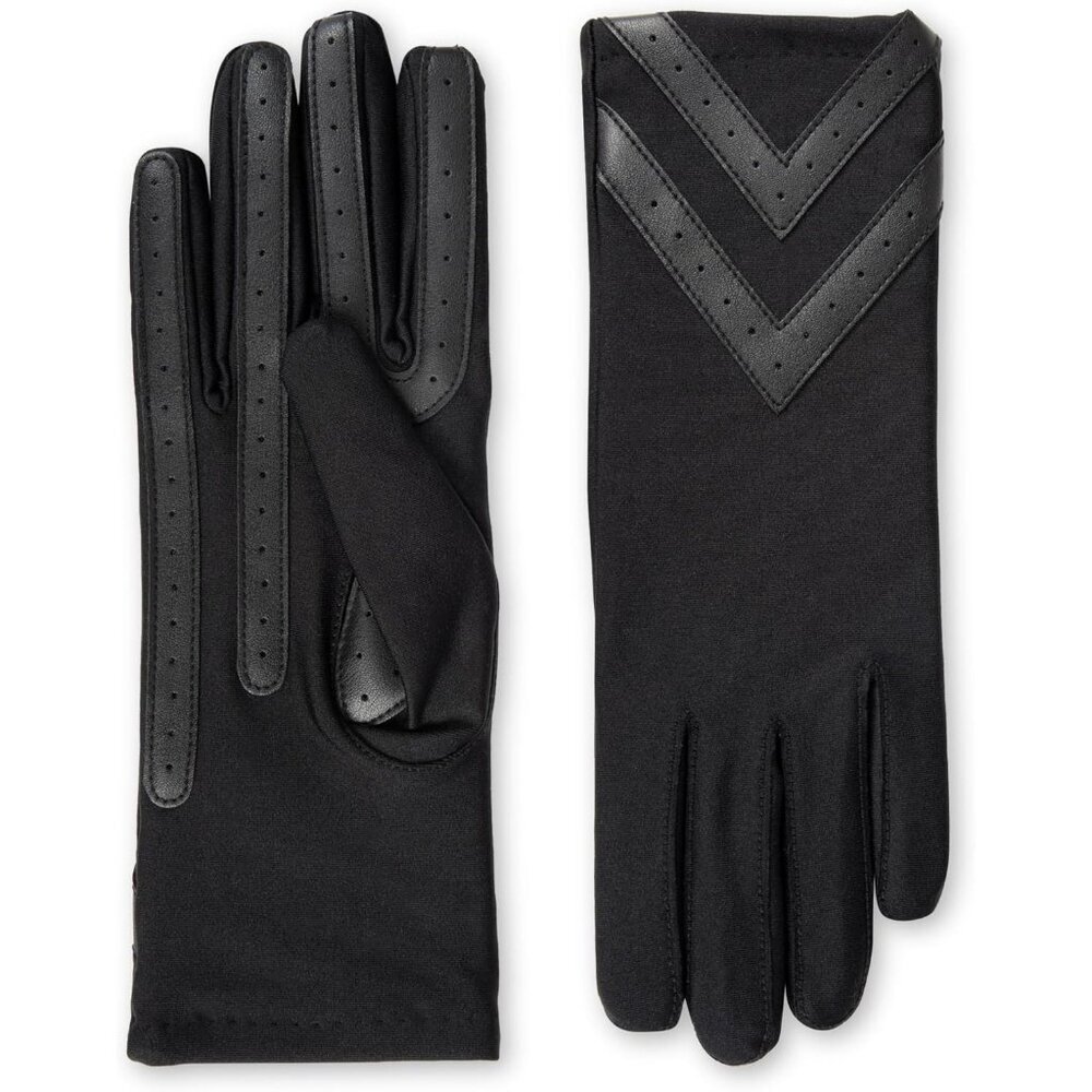 Women's Solid Black Spandex Gloves Warm Fleece Lined Chevron Touchscreen